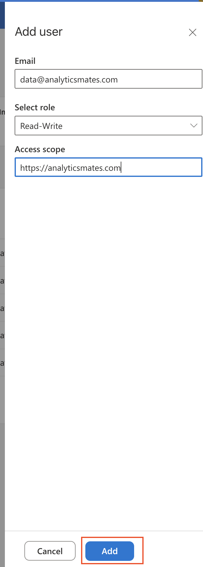 Bing Webmaster Tools user list after the invitation.