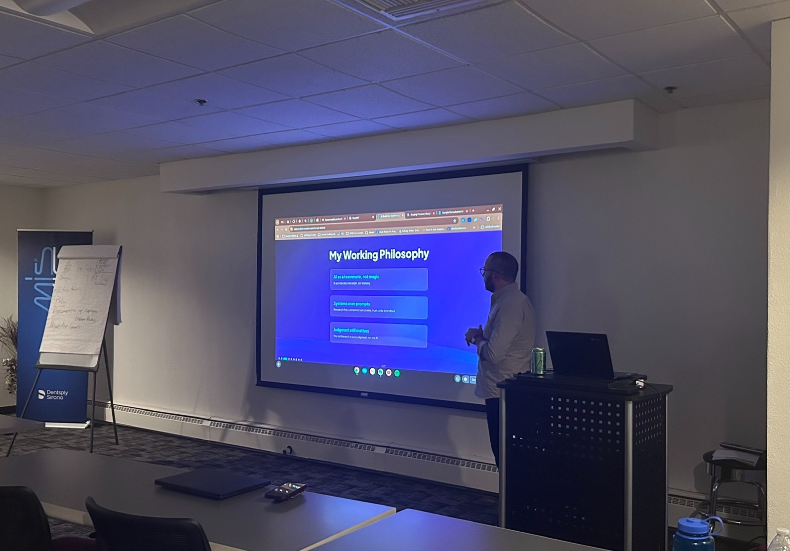 Gary Spagnoli presenting a same-day walkthrough for Nu-Art Dental Lab in Brookfield. The slide is My Working Philosophy.